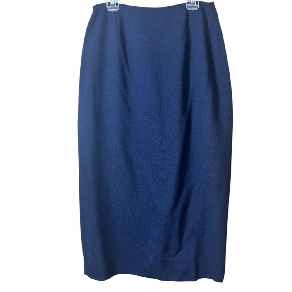 Vintage Rena Rowan 100% Pure New Wool Navy Pencil Skirt 6P Old Money Timeless